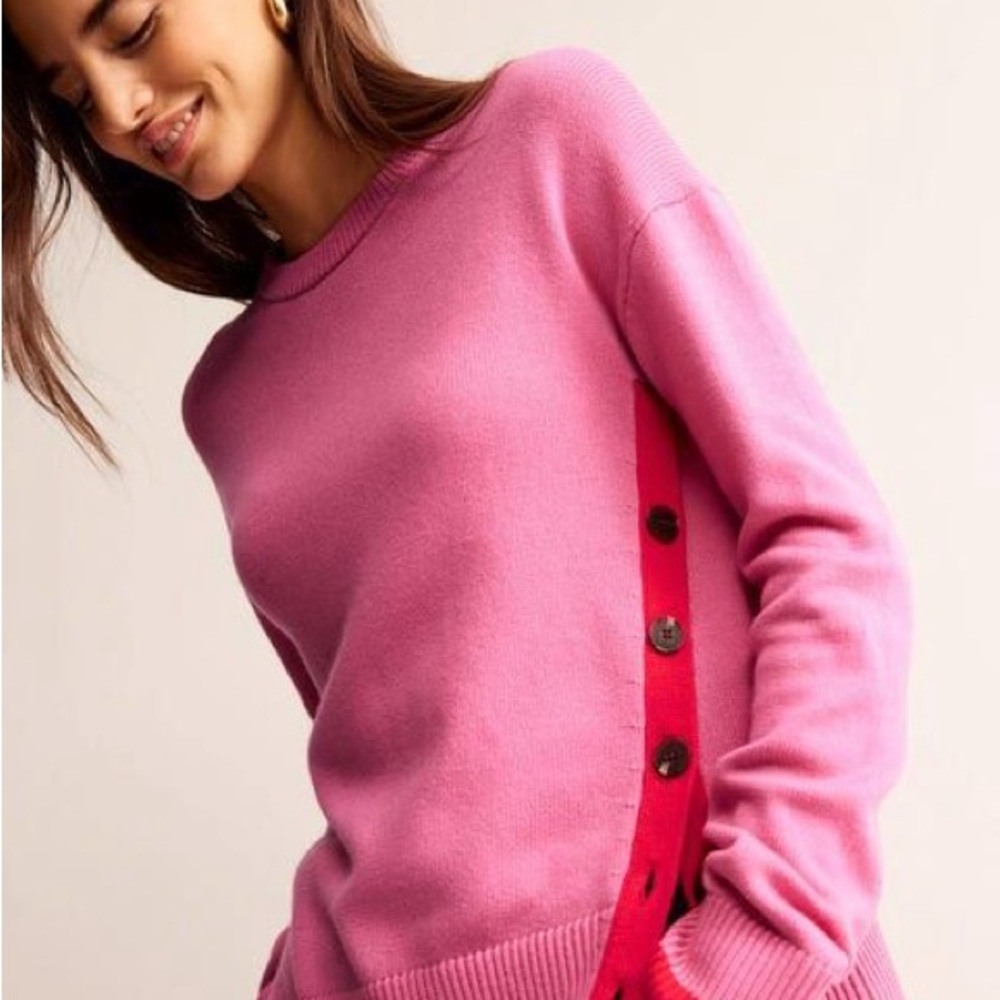 Boden Pink & Red Contrast Sweater with Button Detauls - Size XS